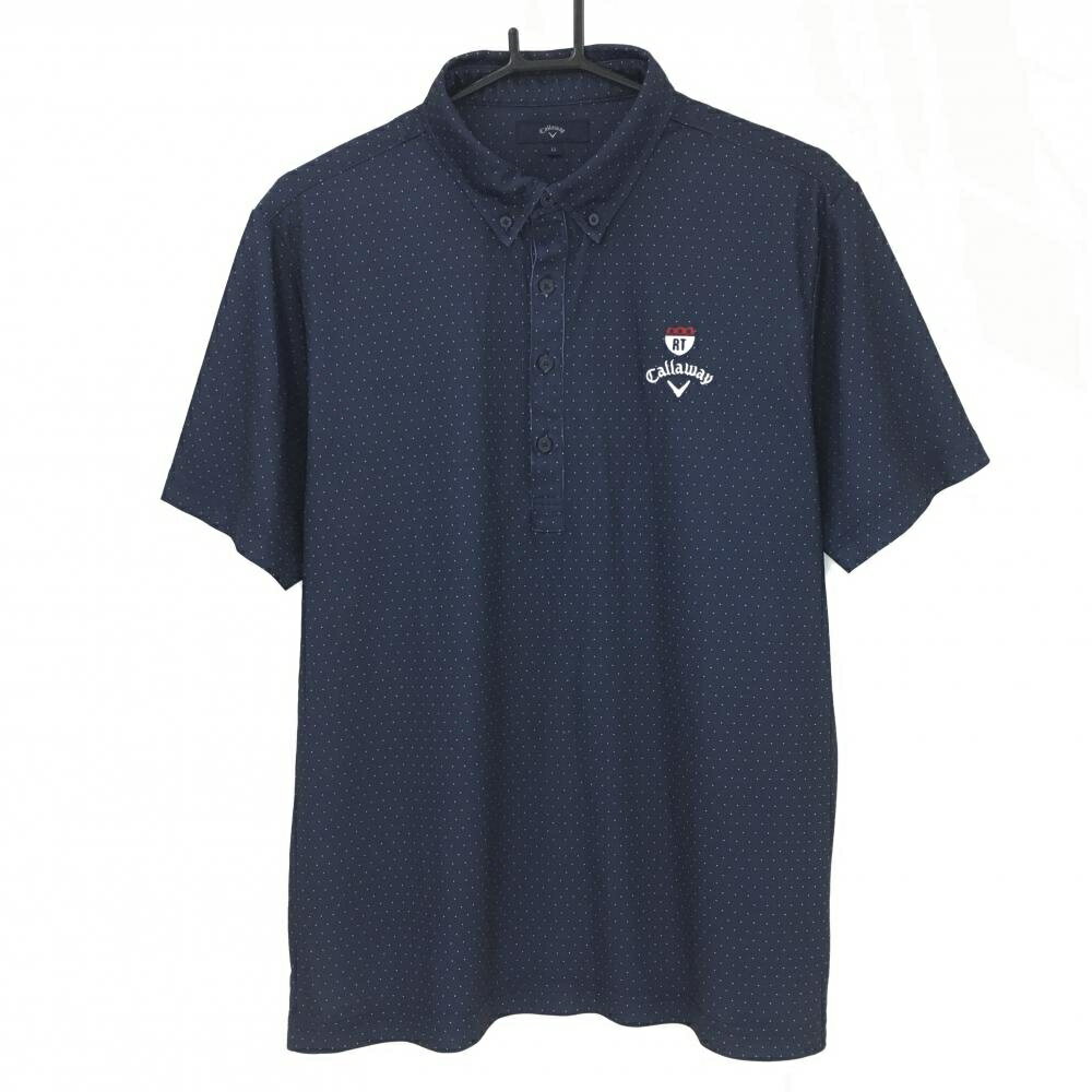 ★特価35%OFF★【美品】キャロウェイ 半袖ポロシャツ ネイビー×白 ドット柄 ロゴ刺しゅう メンズ LL ゴルフウェア Callaway