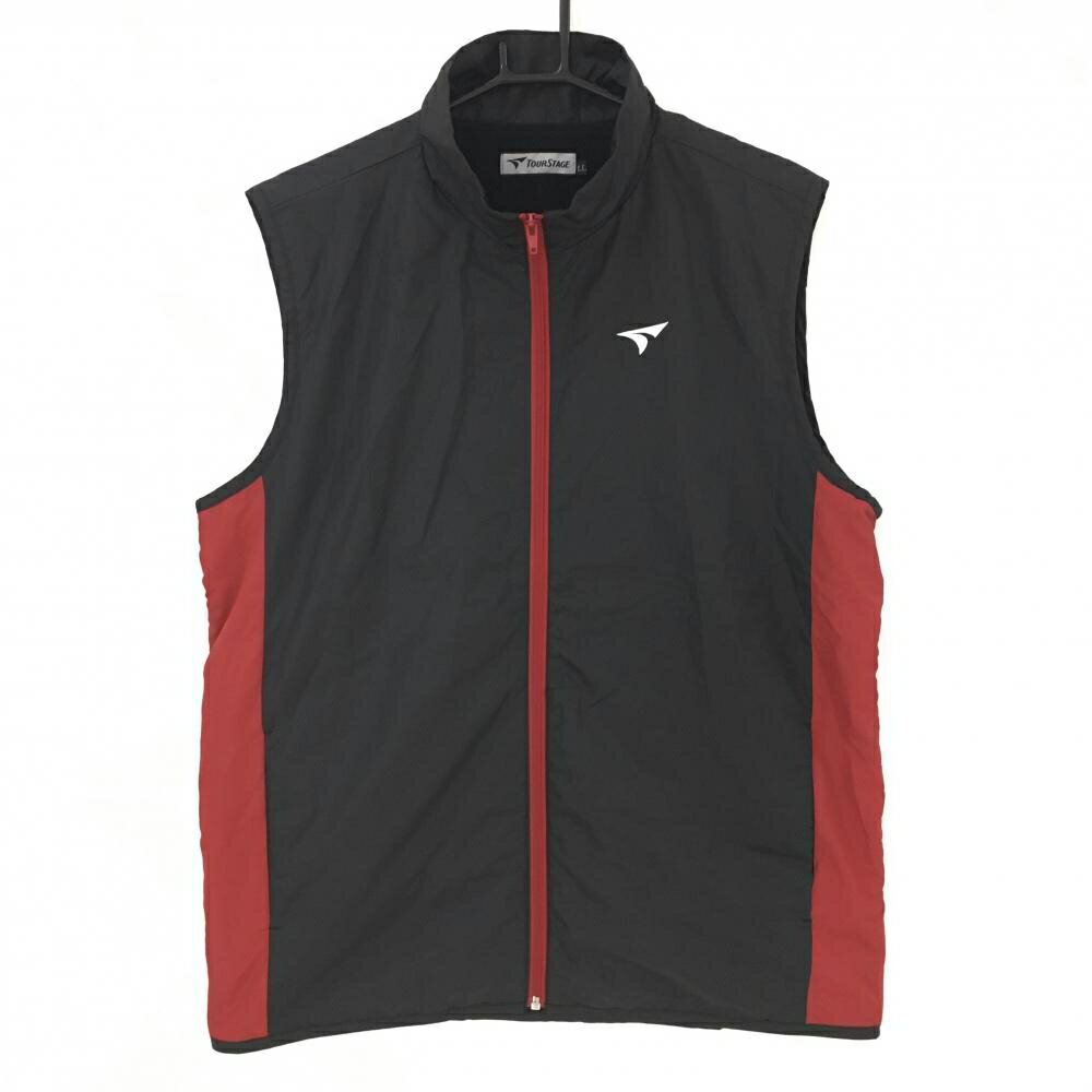 ★特価35%OFF★【美品】ツアーステージ アウターベスト 黒×レッド ロゴ刺しゅう フルジップ 裏起毛 メンズ LL ゴルフウェア TOURSTAGE