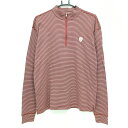 ★特価★【美品】ゾーイ 長袖ハイネックシャツ レッド×白×ブラウン ボーダー ハーフジップ メンズ 3(L) ゴルフウェア ZOY