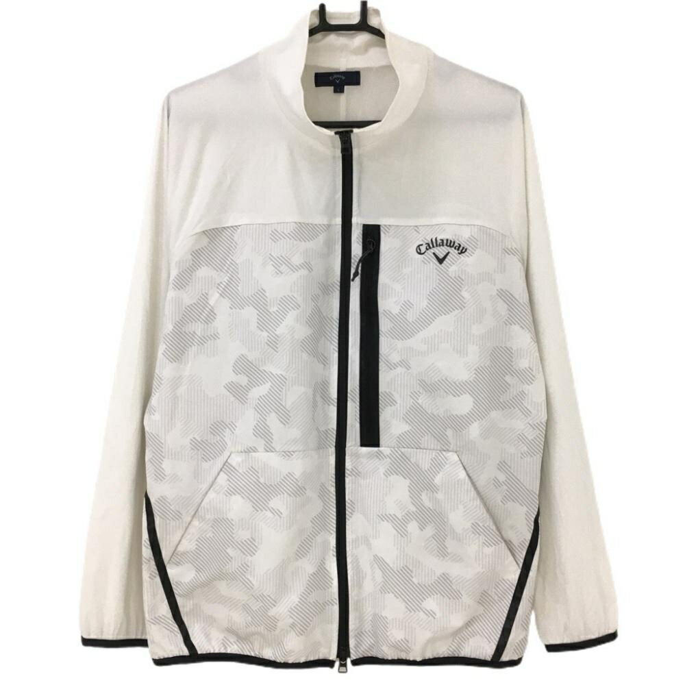 ★特価35%OFF★キャロウェイ ジャケットブルゾン 白×グレー 一部カモフラ調 ロゴプリント 内側メッシュ メンズ L ゴルフウェア Callaway