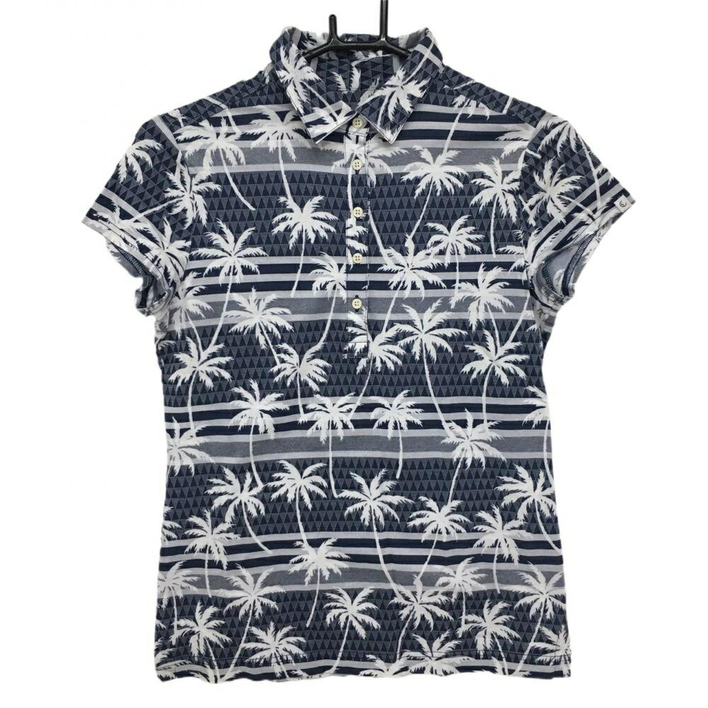 ★特価★キャロウェイ 半袖ポロシャツ ネイビー×白 総柄 ヤシの木 レディース M ゴルフウェア SAMPLE Callaway