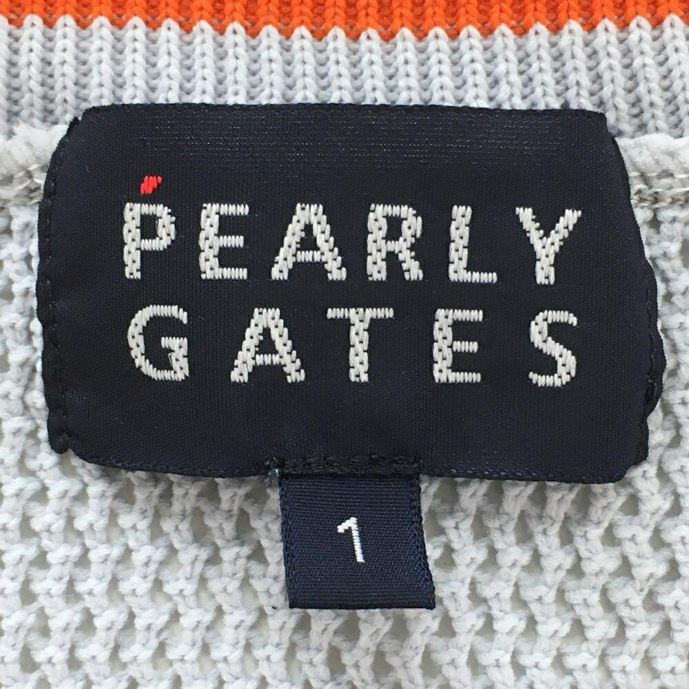 【美品】パーリーゲイツ ニットベスト グレー×オレンジ 透かし編み Vネック レディース 1(M) ゴルフウェア PEARLY GATES