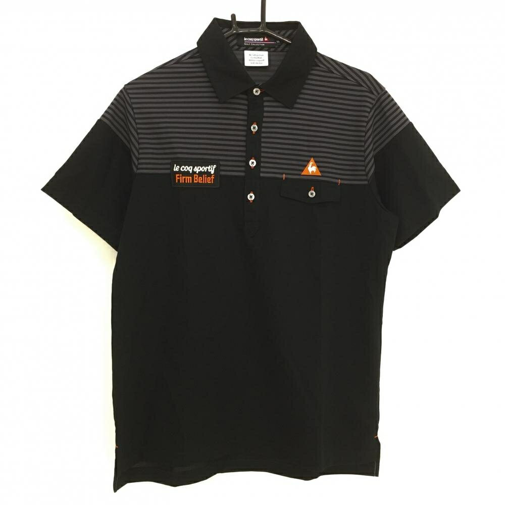 ★特価35%OFF★【超美品】ルコック 半袖ポロシャツ 黒×グレー 上部ボーダー 胸ポケット付 メンズ LL ゴルフウェア le coq sportif