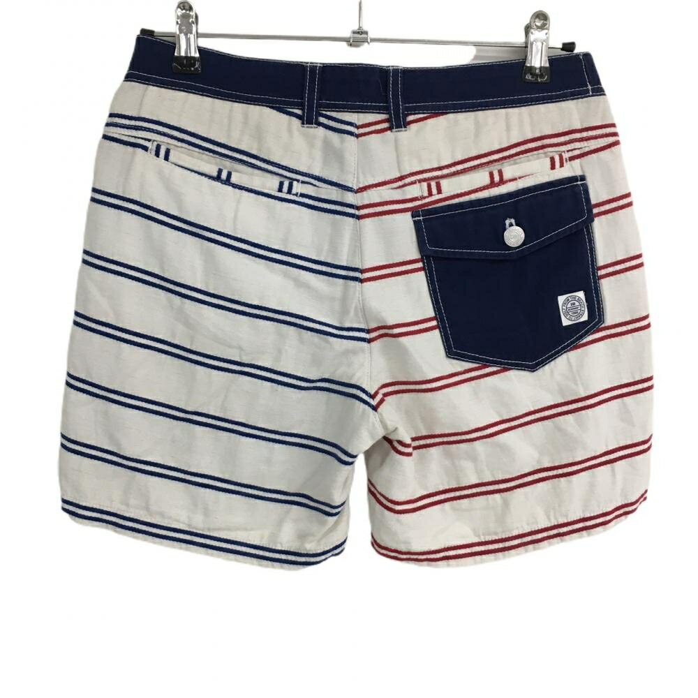 ロサーセン ショートパンツ 白×ネイビー ボーダー柄 ロゴワッペン レディース L ゴルフウェア Rosasen