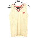 ★特価★【美品】パーリーゲイツ ニットベスト アイボリー×蛍光ピンク アップル Vネック レディース 1(M) ゴルフウェア PEARLY GATES