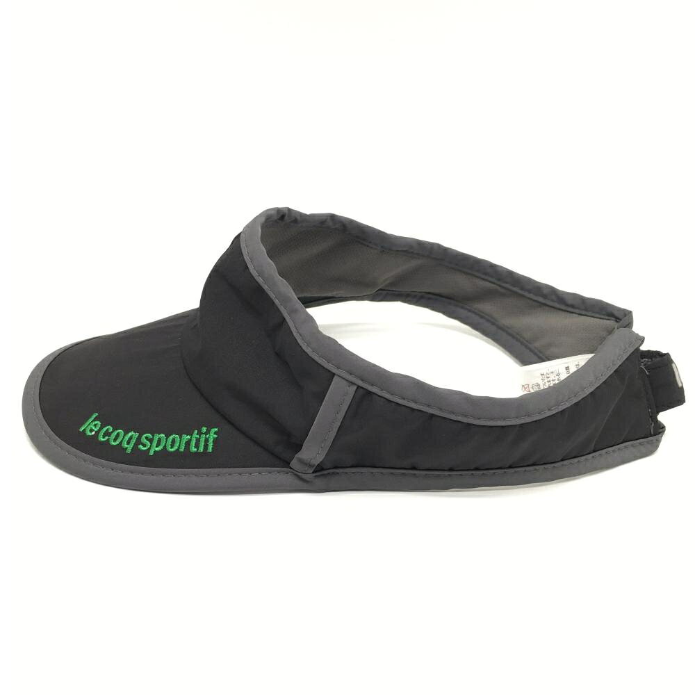 【美品】ルコック サンバイザー黒×グレー ロゴ刺しゅう F(57-59cm) ゴルフウェア le coq sportif