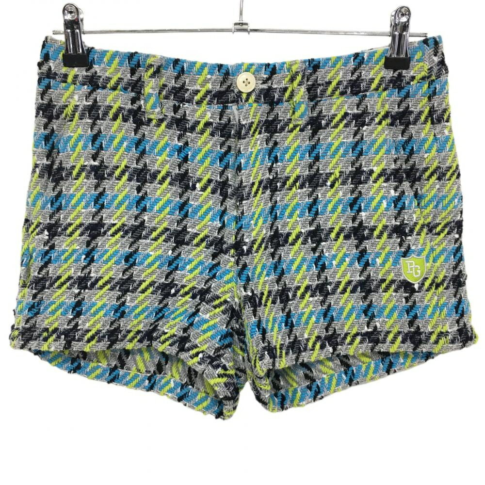 【美品】パーリーゲイツ ショートパンツ グレー×ライトグリーン チェック ツイード レディース 0(S) ゴルフウェア PEARLY GATES