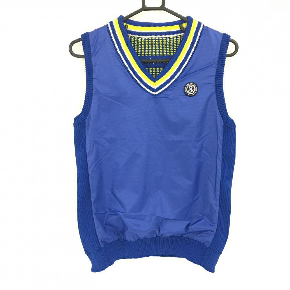【超美品】アンパスィ リバーシブルニットベスト ブルー×イエロー 胸元ロゴ Vネッ...