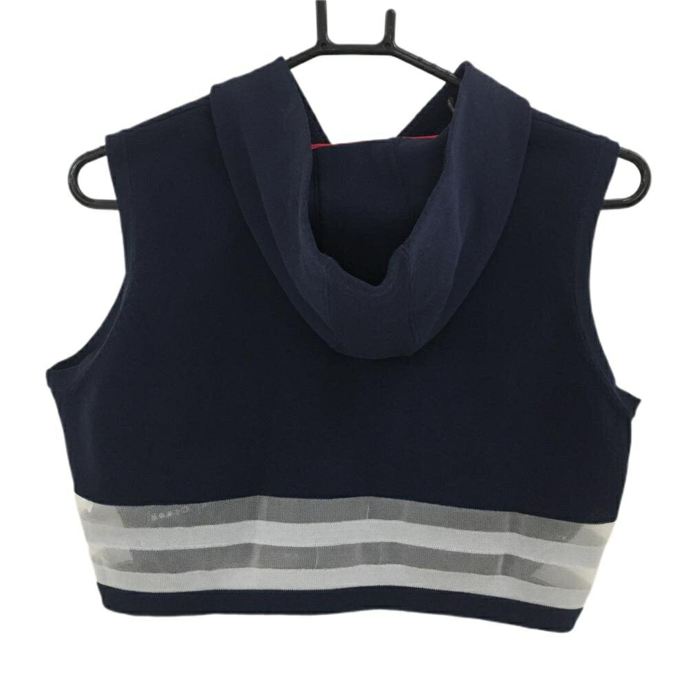 【ポイント10倍！楽天スーパーセール期間限定】ヒールクリーク ニットベスト ネイビー×白 ショート丈 フード付き 後ろ裾シースルー レディース 42(L) ゴルフウェア Heal Creek