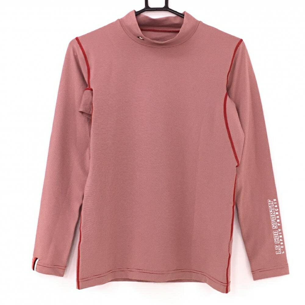 ★特価25%OFF★【超美品】ルコック 長袖ハイネックシャツ レッド×グレー ボーダー 袖ロゴプリント インナー メンズ M ゴルフウェア le coq sportif