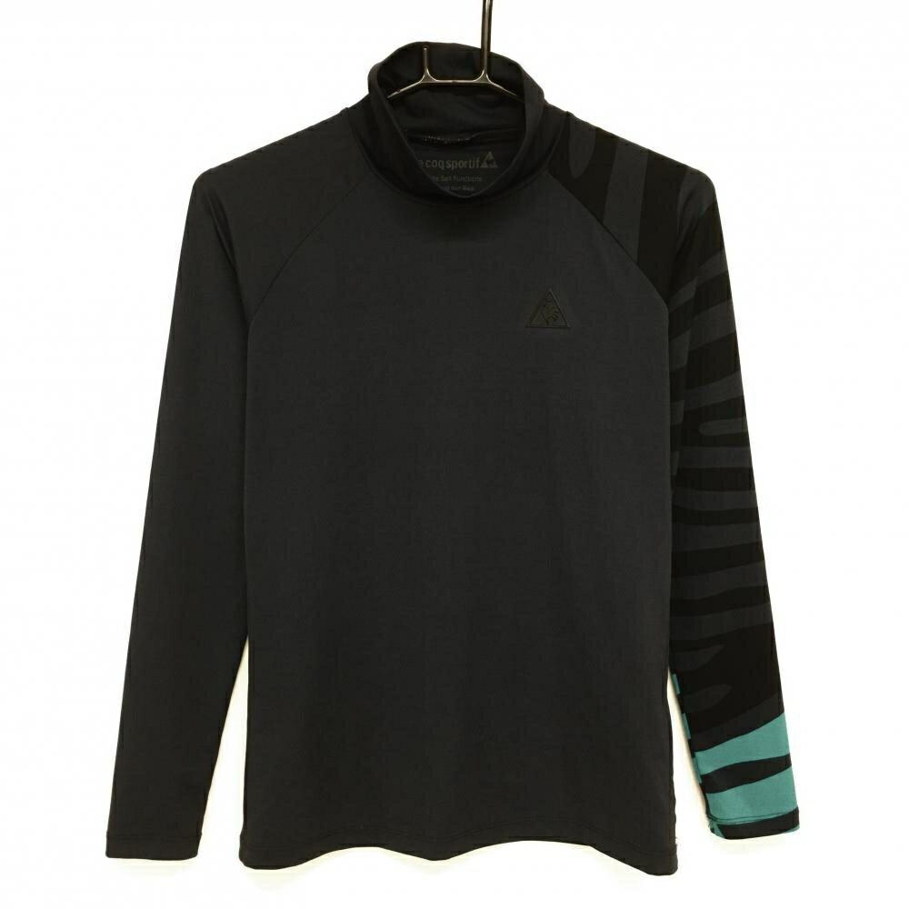 Le Coq - 【美品】ルコック 長袖ハイネックシャツ グレー×黒 一部柄 胸元ロゴ レディース M ゴルフウェア le coq sportif