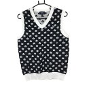 ★特価★【美品】パーリーゲイツ ニットベスト 白×黒 花柄 Vネック レディース 1(M) ゴルフウェア PEARLY GATES