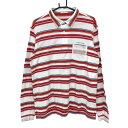 ★特価★【超美品】ヒールクリーク 長袖ポロシャツ 白×レッド ボーダー ポケットメッシュ メンズ 52(XL) ゴルフウェア Heal Creek