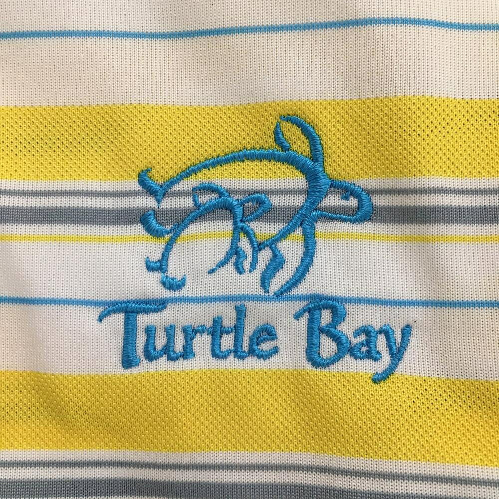 【美品】アディダス 半袖ポロシャツ 白×イエロー ランダムボーダー 胸元刺しゅう メンズ S ゴルフウェア adidas