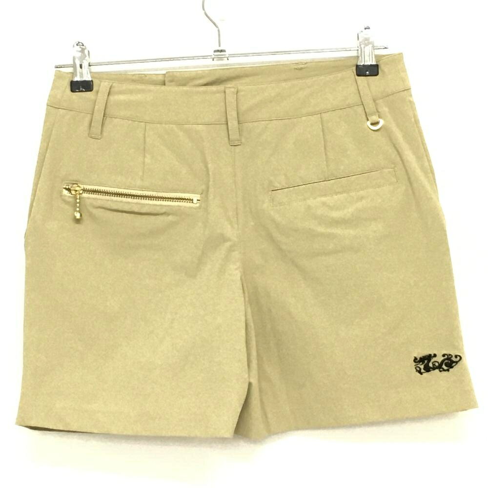 【超美品】ダンスウィズドラゴン キュロットスカート ベージュ×黒 前面裾レオパード柄 レディース 2(M) ゴルフウェア Dance With Dragon