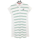 ★特価★ニューバランス 半袖ポロワンピース 白×グリーン ボーダー シューズワッペン レディース 1(M) ゴルフウェア New Balance