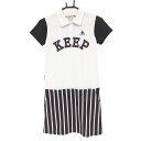 ★特価★ルコック 半袖ポロワンピース 白×ダークグレー スカート部ストライプ レディース S ゴルフウェア le coq sportif