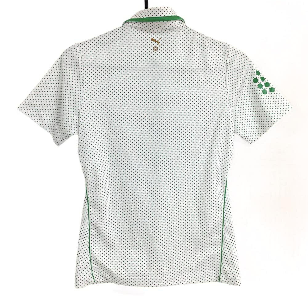 【超美品】プーマ 半袖ポロシャツ 白×グリーン ドット柄 ロゴ刺しゅう レディース M ゴルフウェア PUMA