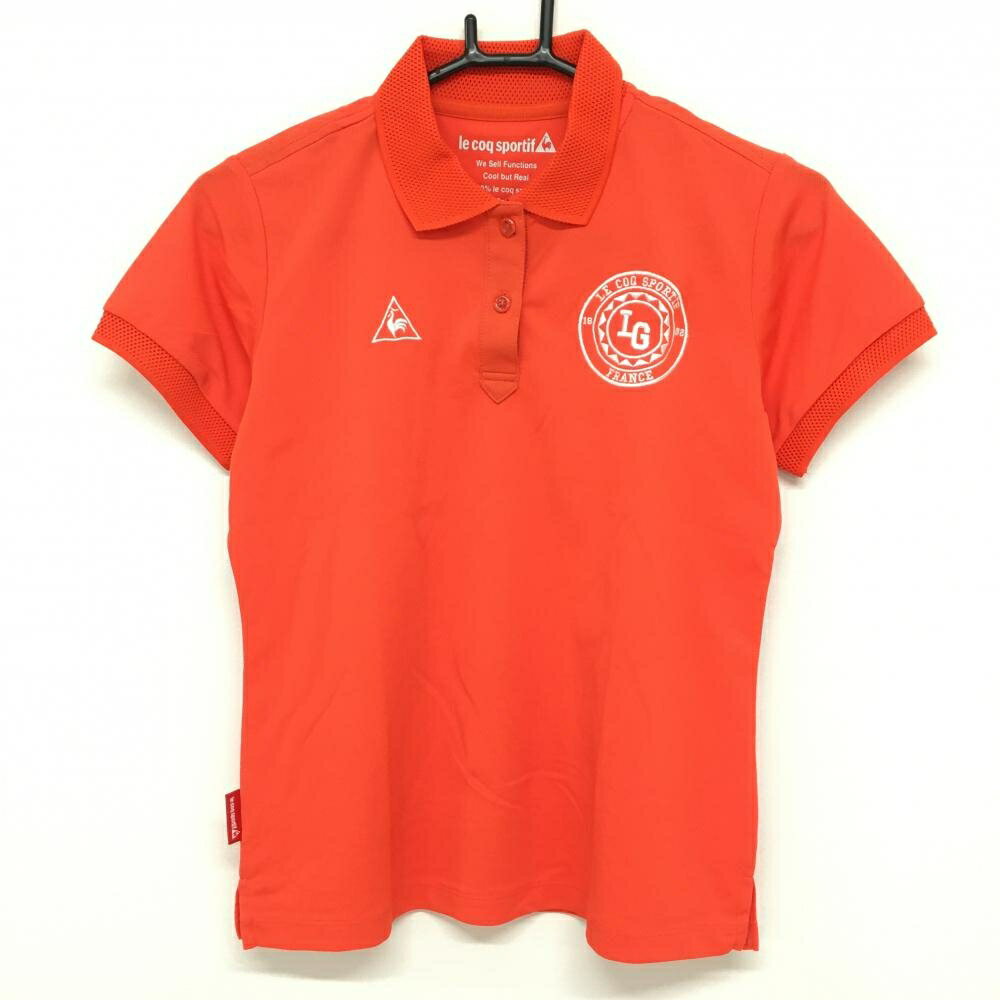 【美品】ルコック 半袖ポロシャツ オレンジ ロゴ刺しゅう 襟・袖口メッシュ調 レディース M ゴルフウェア le coq sportif