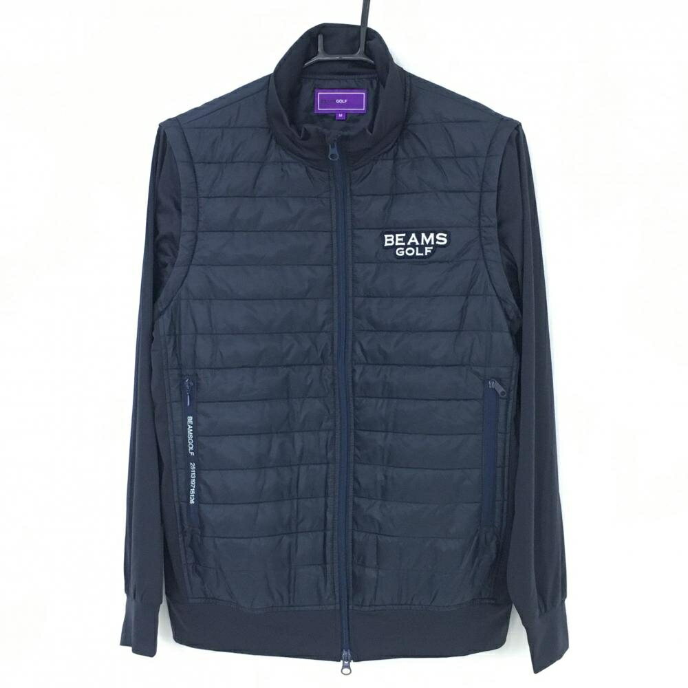 ★特価25%OFF★【超美品】ビームスゴルフ 2WAY中綿ジャケット ネイビー 胸元ロゴ 袖着脱可 メンズ M ゴルフウェア BEAMS GOLF