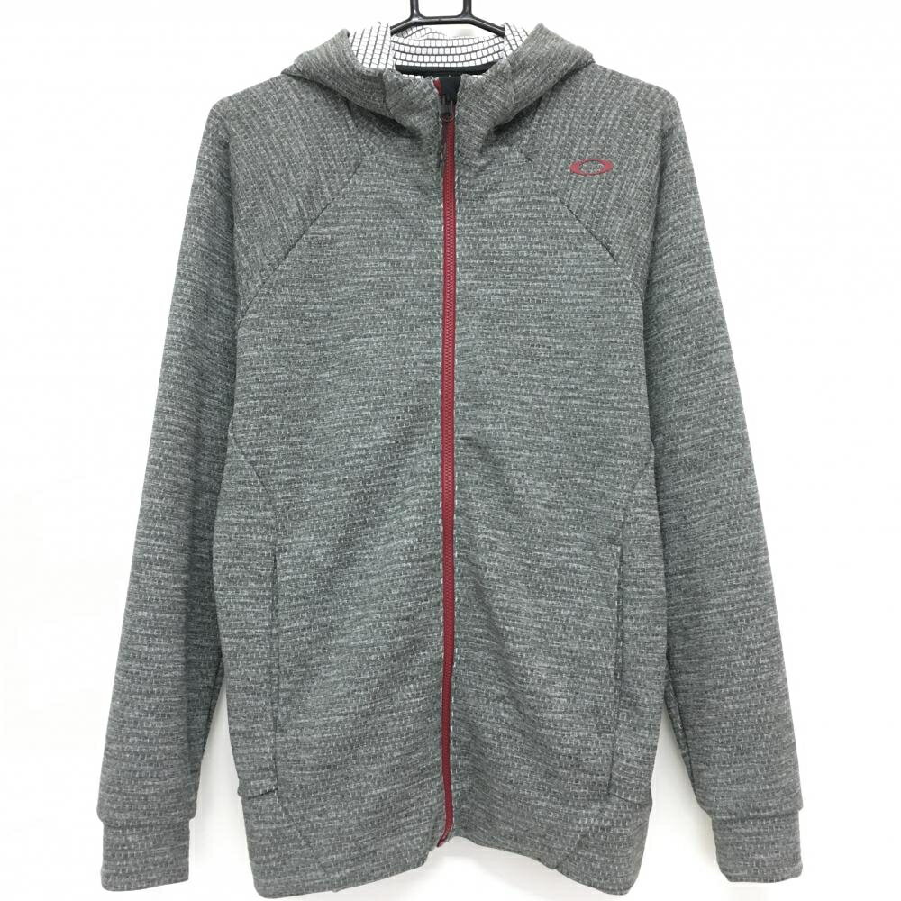 ★特価25%OFF★【美品】オークリー ジップパーカー グレー×ボルドー 地模様 胸元ロゴ メンズ L ゴルフウェア Oakley