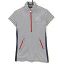 ★特価★【超美品】ベラ ジュニア 半袖ハイネックシャツ ネイビー×白 ボーダー チュニック丈 ハーフジップ レディース M ゴルフウェア BERAJr.
