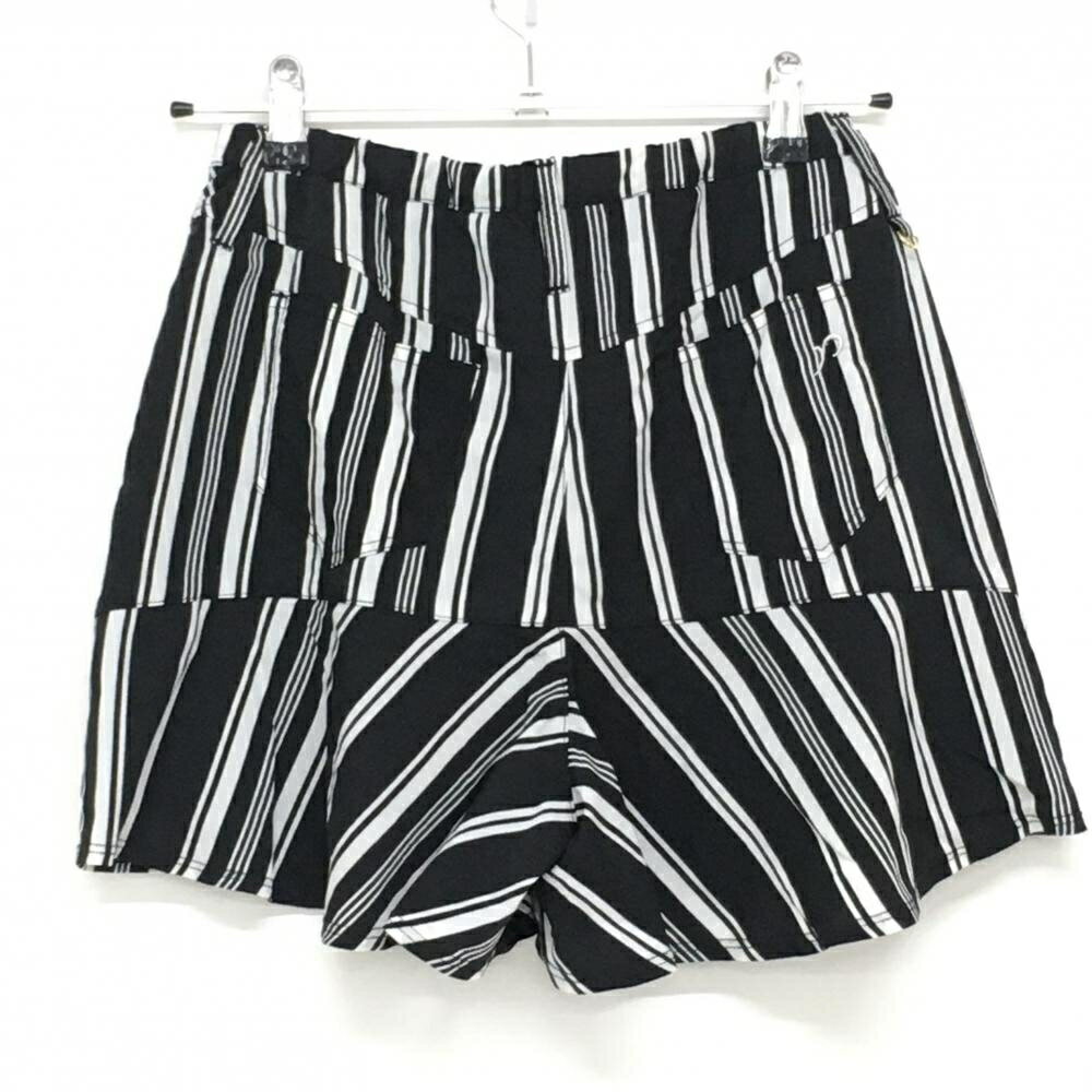 【超美品】リエンダスエルタ キュロットスカート 黒×ライトグレー ストライプ フレアスカート風 レディース M ゴルフウェア rienda suelta