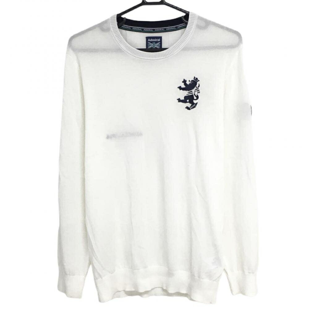 ★特価25%OFF★アドミラル セーター 白×ダークネイビー ロゴ刺しゅう コットン混 メンズ L ゴルフウェア Admiral
