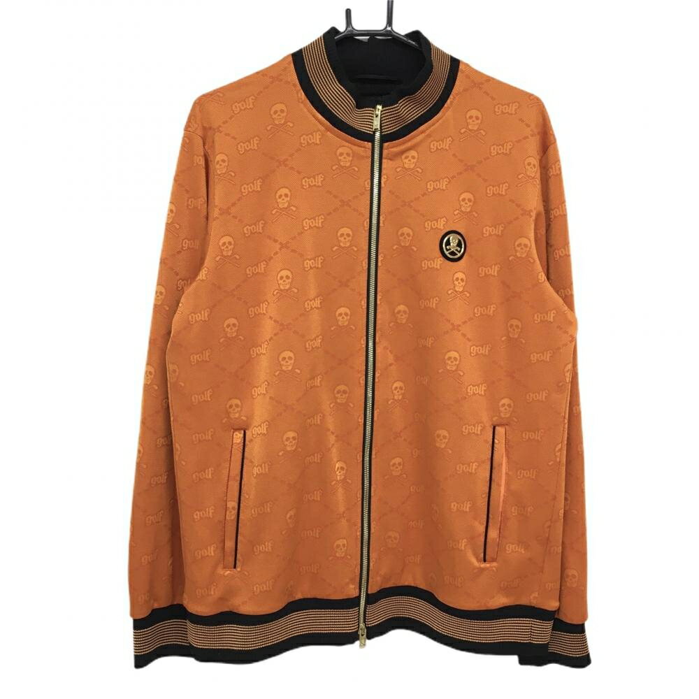 ★特価25%OFF★【超美品】マークアンドロナ ジャケットブルゾン オレンジ×黒 スカル総柄 メンズ 50(XL) ゴルフウェア 2022年モデル MARK＆LONA