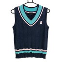 ★特価★パーリーゲイツ ニットベスト ネイビー×ピンク ケーブル編み Vネック コットン混 レディース 1(M) ゴルフウェア PEARLY GATES