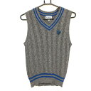 ★特価★【超美品】ジャックバニー ニットベスト 杢グレー×ブルー ケーブル編み 一部透かし編み Vネック レディース 1(M) ゴルフウェア Jack Bunn...