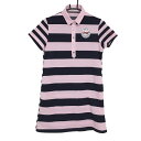 ★特価★マンシングウェア 半袖ポロワンピース ピンク×ネイビー ボーダー レディース M ゴルフウェア Munsingwear