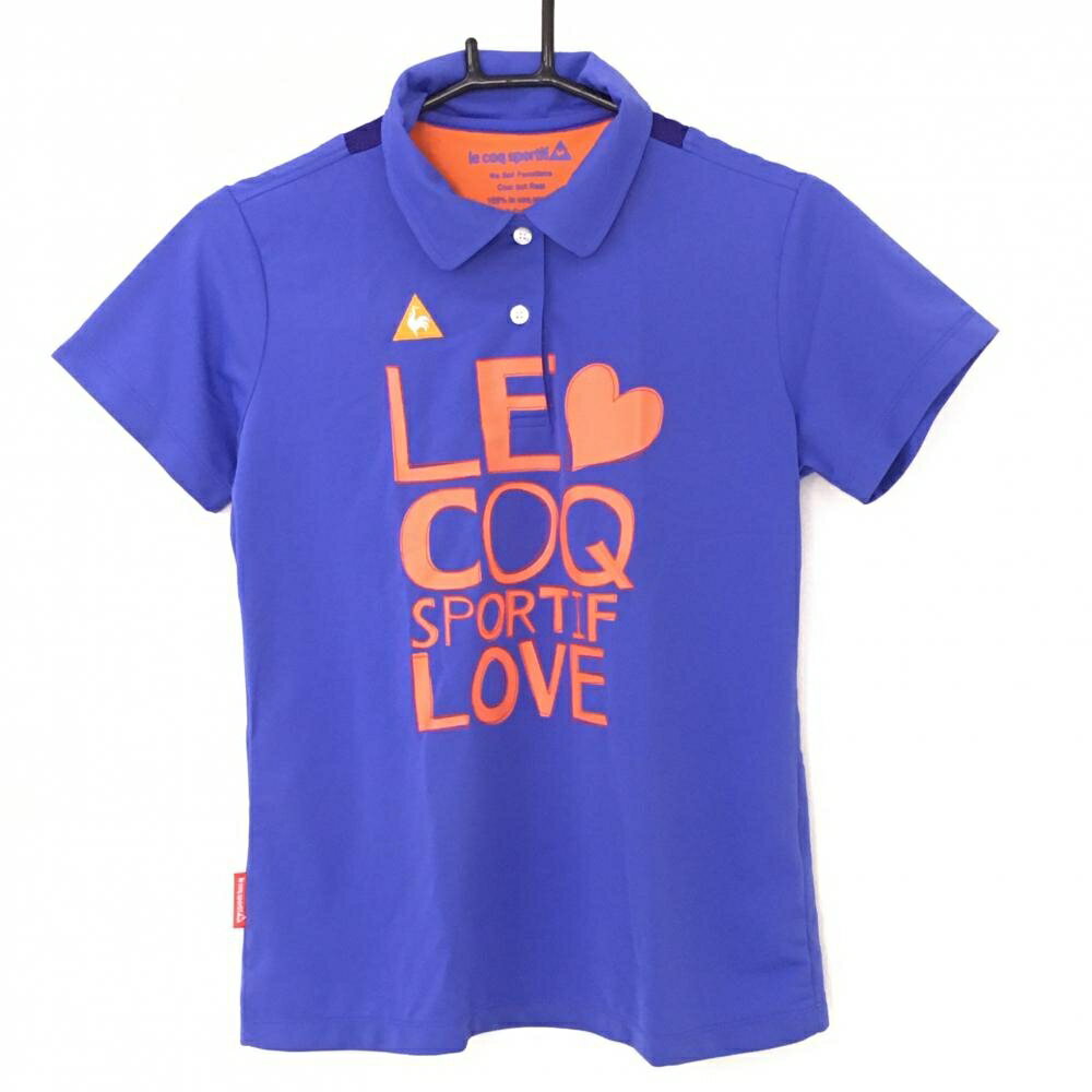 Le Coq - 【美品】ルコック 半袖ポロシャツ ブルー×オレンジ 後ろ襟下一部メッシュ ロゴプリント レディース L ゴルフウェア le coq sportif