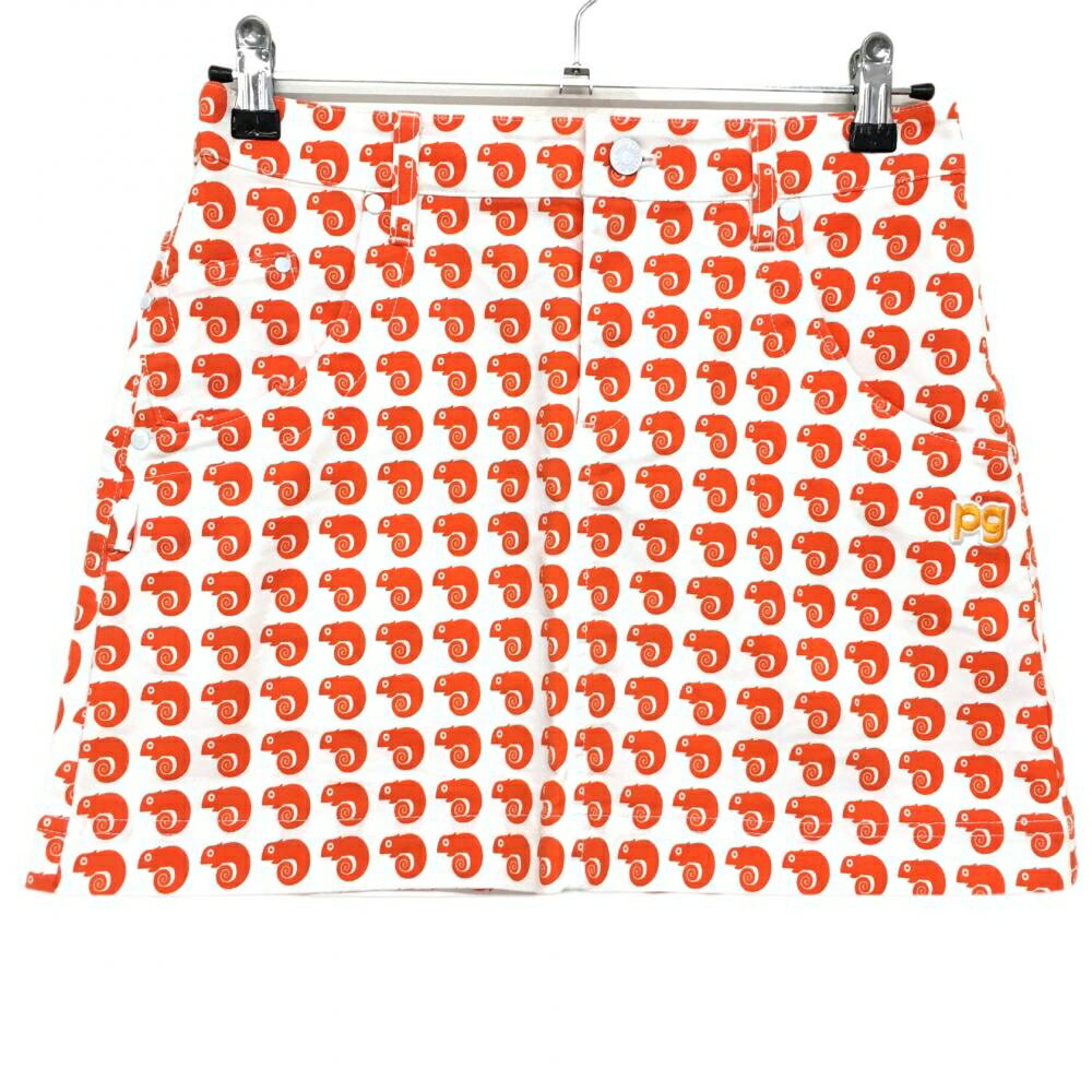 【超美品】パーリーゲイツ スカート 白×オレンジ カメレオン柄 レディース 1(M) ゴルフウェア PEARLY GATES