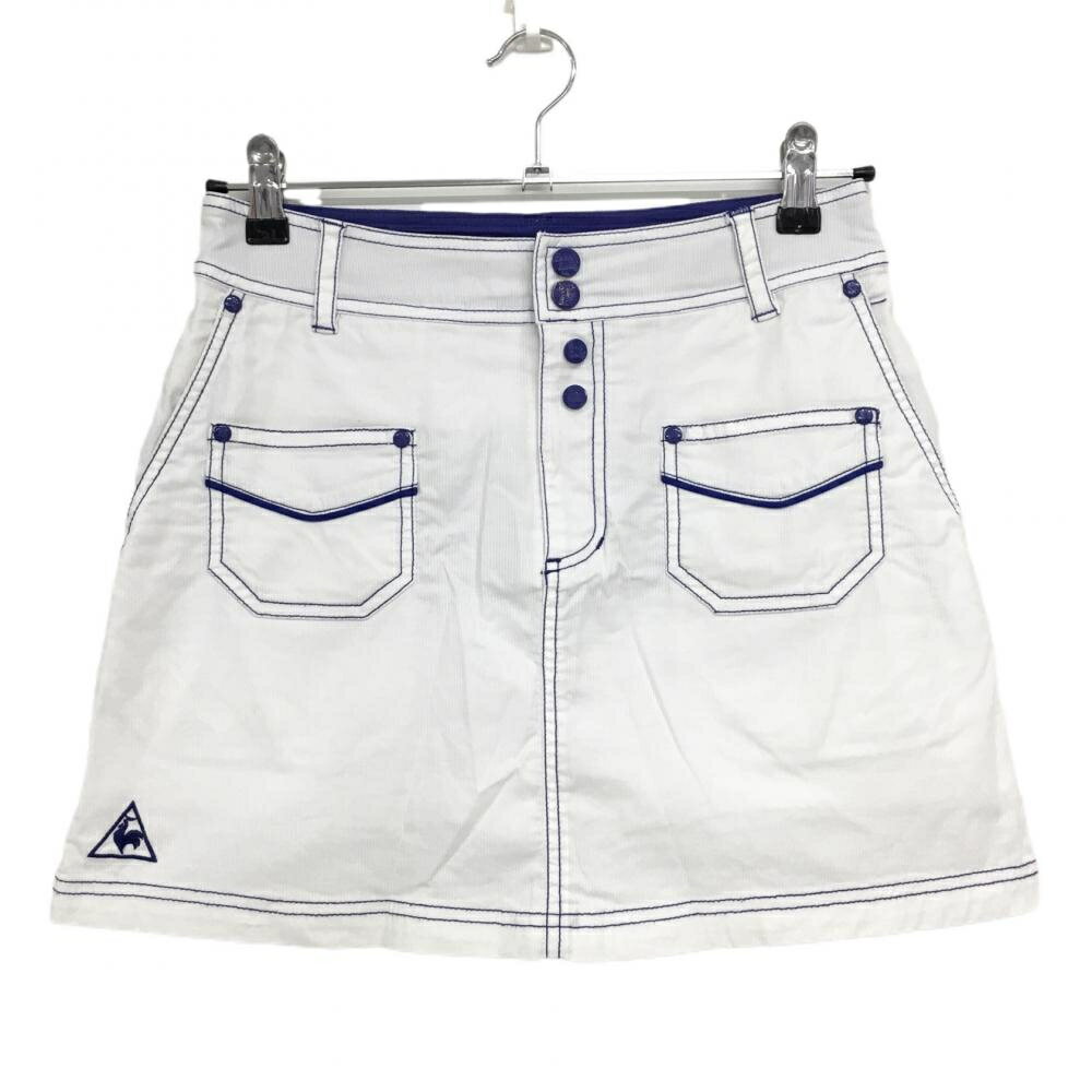 【美品】ルコック スカート 白×ネイビー ストライプ織生地 ステッチ ストレッチ レディース 9(M) ゴル..