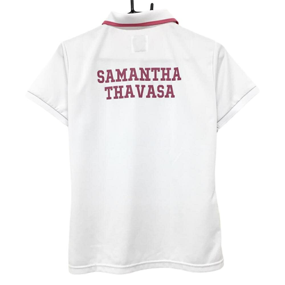 【美品】サマンサタバサ No.7 半袖ポロシャツ 白×ピンク バックロゴプリント レディース 40 ゴルフウェア Samantha Thavasa