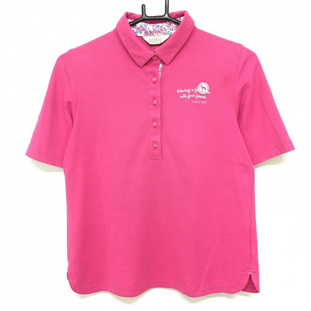 Adabat - 【美品】アダバット 半袖ポロシャツ ピンク ロゴワッペン 襟裏花柄 レディース 38(M) ゴルフウェア adabat