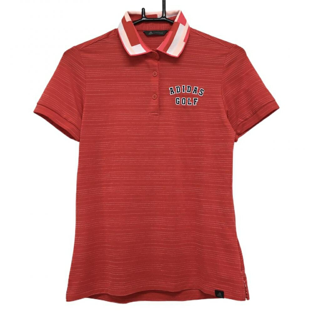 【超美品】アディダス 半袖ポロシャツ レッド×白 ボーダー調 ロゴ刺しゅう ADICROSS レディース L ゴルフウェア adidas
