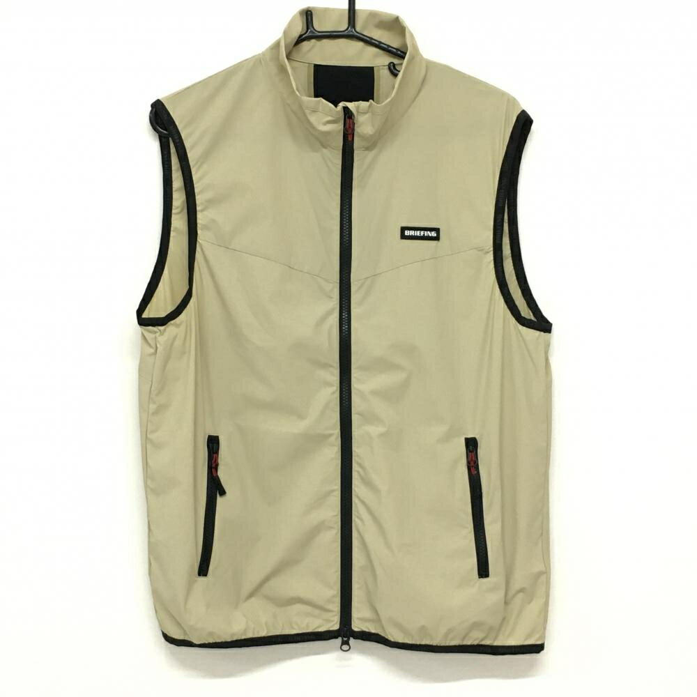 ★特価15%OFF★【超美品】ブリーフィング ナイロンジップベスト ベージュ×黒 バックロゴ ストレッチ メンズ L ゴルフウェア 2023年モデル BRIEFING