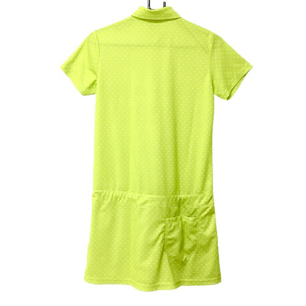 【超美品】アディダス 半袖ポロワンピース ライトグリーン×白 ドット柄 ロゴ刺しゅう レディース M/M ゴルフウェア adidas