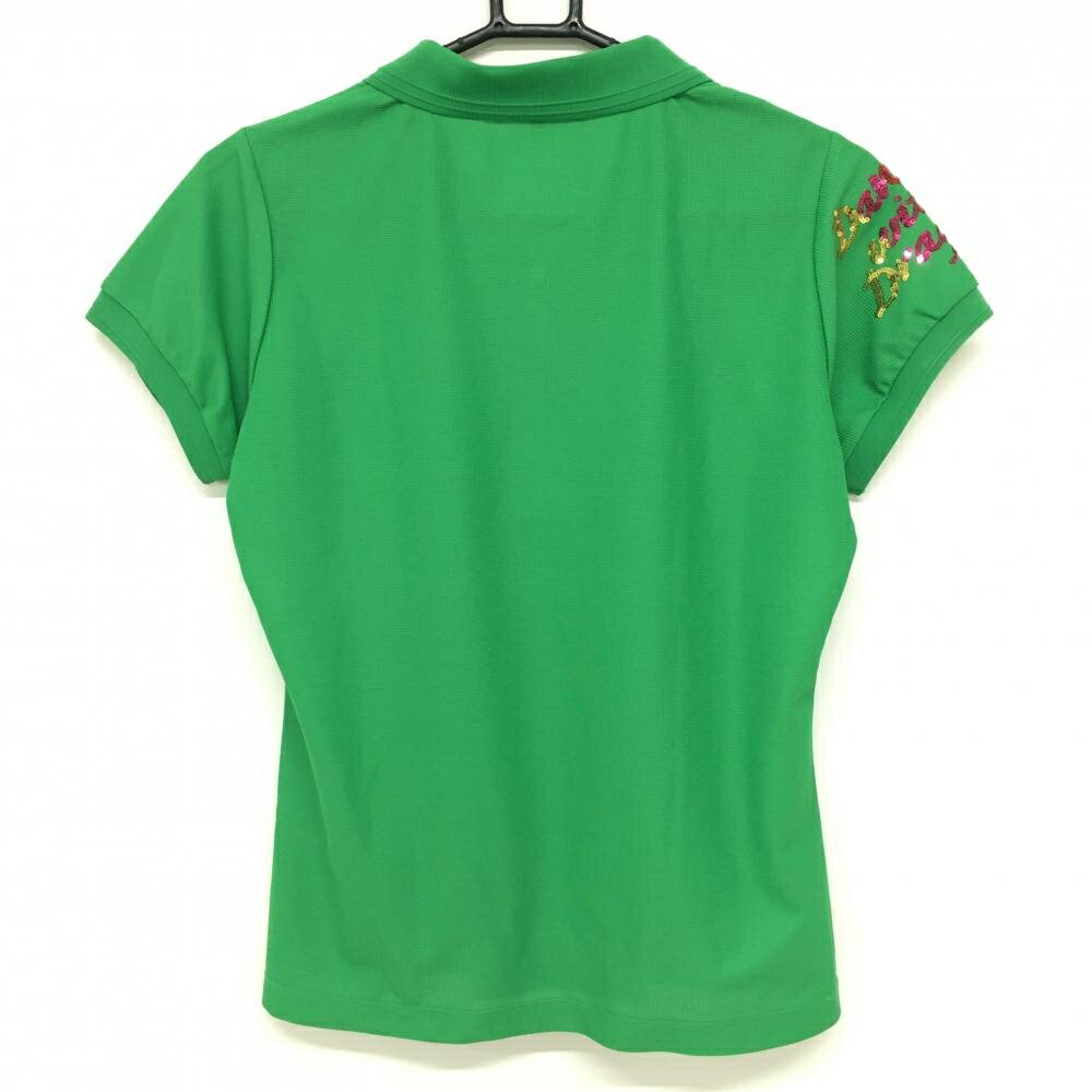 ダンスウィズドラゴン 半袖ポロシャツ グリーン ハーフジップ 袖スパンコールロゴ レディース 3(L) ゴルフウェア Dance With Dragon