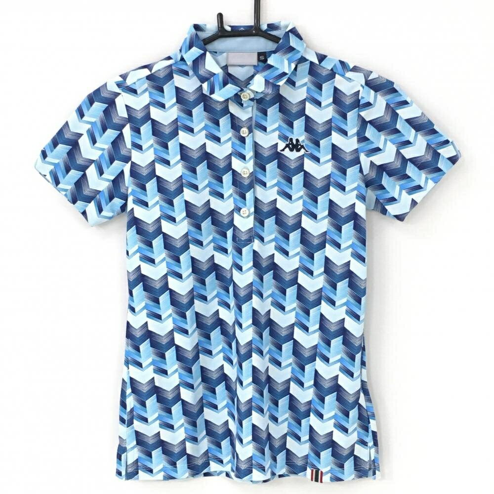 Kappa - 【超美品】カッパ 半袖ポロシャツ ネイビー×ライトブルー 総柄 ロゴ刺しゅう レディース S ゴルフウェア Kappa