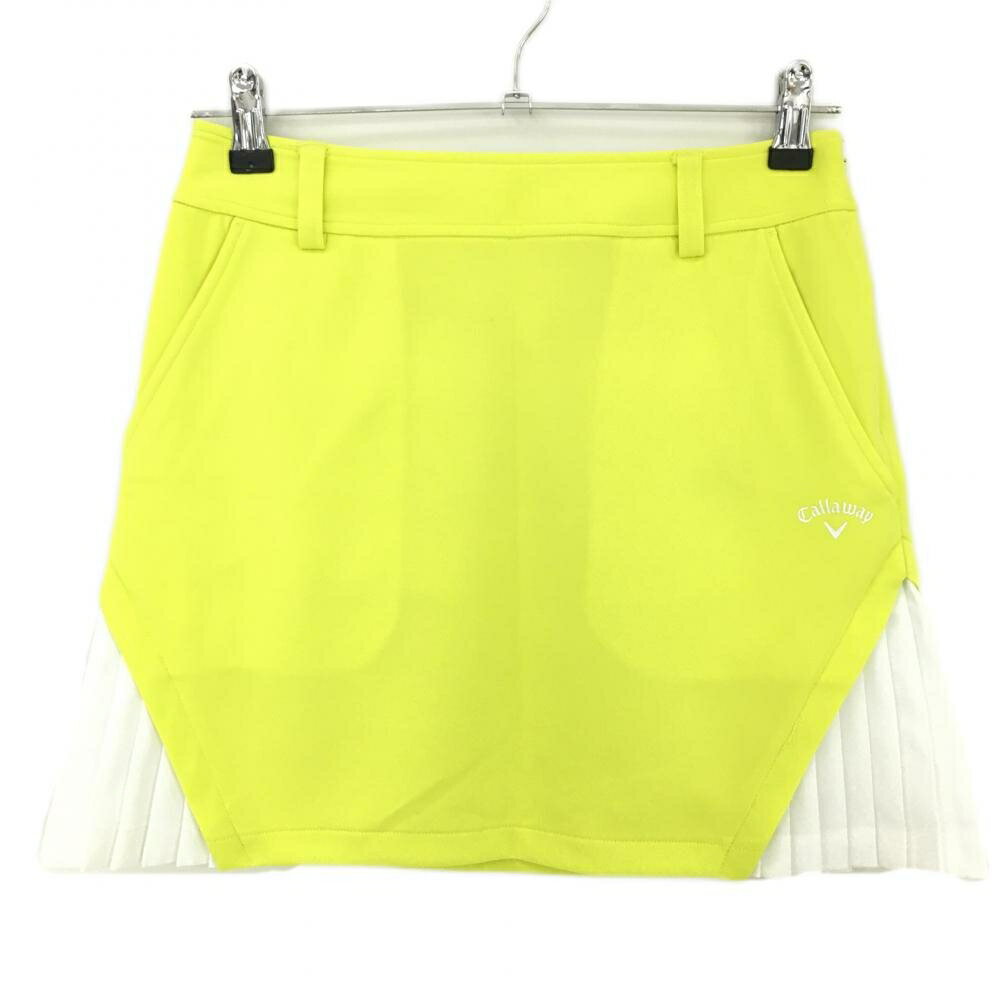【美品】キャロウェイ スカート イエロー×白 サイドプリーツ 無地 ストレッチ レディース S ゴルフウェア Callaway