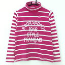 【美品】ルコック 長袖タートルネックシャツ ピンク×白 ボーダー ロゴプリント レディース L ゴルフウェア le coq sportif