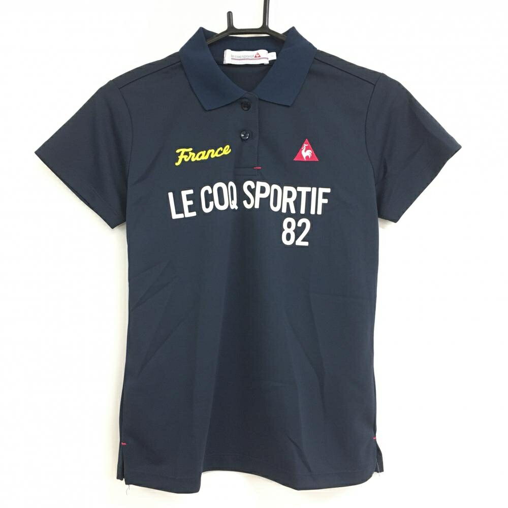 【超美品】ルコック 半袖ポロシャツ ネイビー フロントロゴプリント レディース M ゴルフウェア le coq..