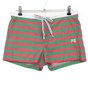 ★特価★【美品】パーリーゲイツ×Lemar ショートパンツ グリーン×レッド ボーダー ウエスト調整紐 レディース 1 ゴルフウェア PEARLY GATES