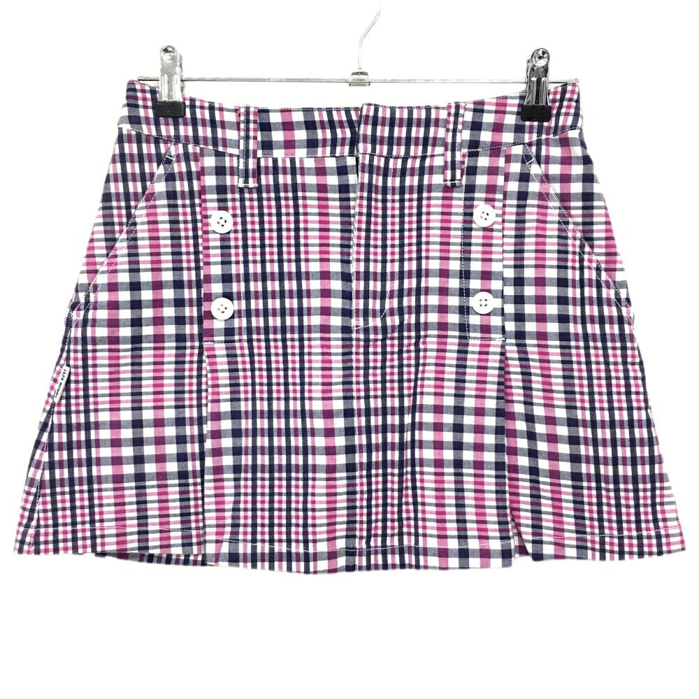 【美品】ジャックバニー スカート 白×ネイビー×パープル チェック 内側インナーパンツ レディース 0(S) ゴルフウェア Jack Bunny