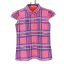 ★特価★【超美品】ルコック 半袖ポロシャツ ピンク×パープル チェック パフスリーブ レディース M ゴルフウェア le coq sportif