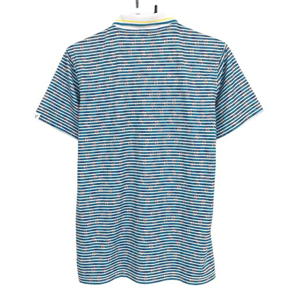 アンパスィ 半袖ポロシャツ ブルー系×白 ボーダー パイナップル柄 メンズ M ゴルフウェア and per se