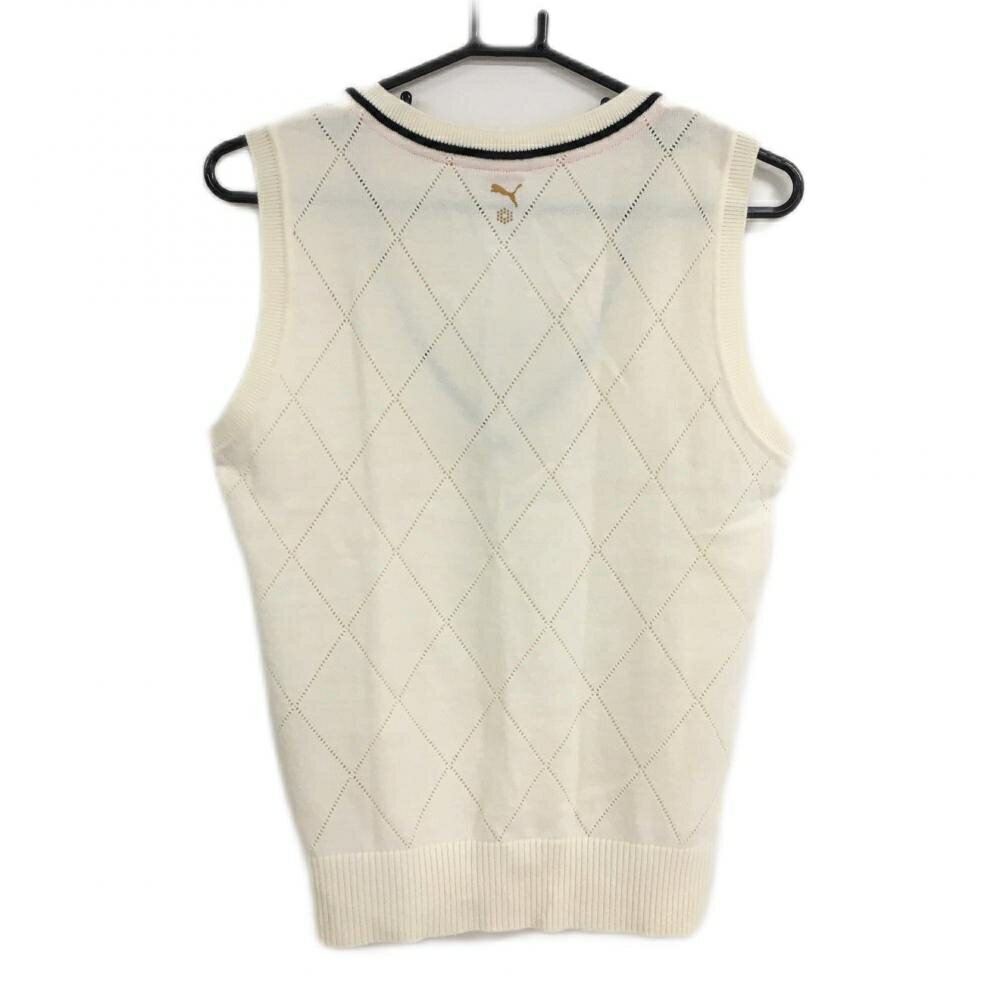 プーマ ニットベスト アイボリー Vネック ロゴ刺しゅう レディース O(XL ) ゴルフウェア PUMA